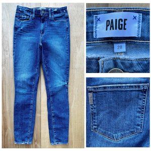 PAIGE HOXTON CROP Women’s Destructed Mid Rise Stretch Denim Jeans sz 28